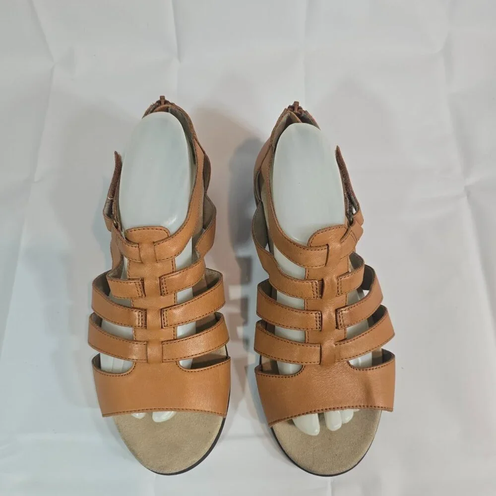 Aravon Abbey Gladiator Sandals Women Size 8 Leather Brown Zip Casual Bohemian